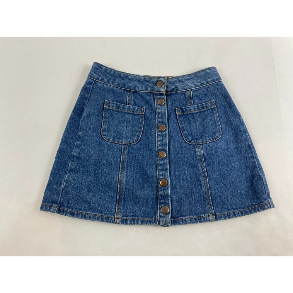 Bullhead Denim Co. Skirt Women's Size 24 Denim Mini Full Snap Button Fly Front